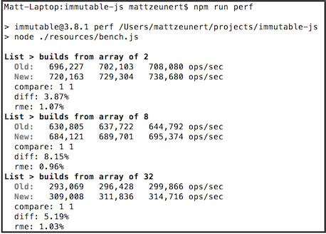 Immutable JS performance benchmarks in Terminal